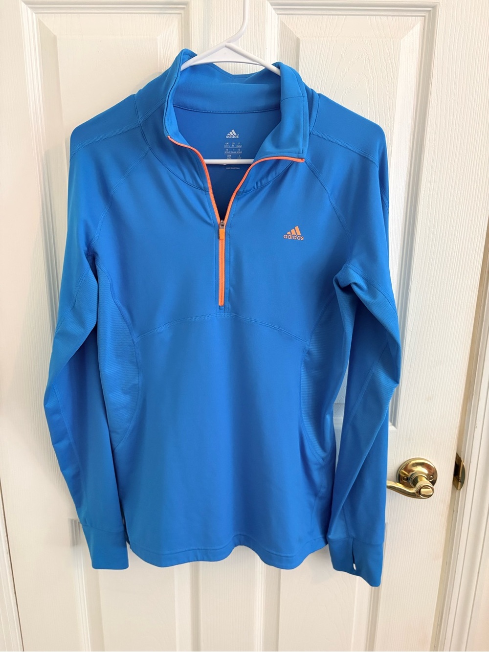 adidas Women’s Bright Blue Quarter-Zip Pullover with Orange Accents
